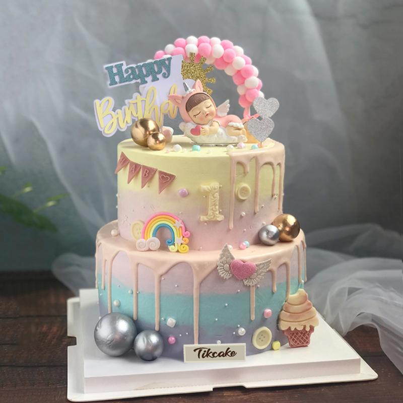 双层女宝宝周岁蛋糕 天津哪个平台订购生日蛋糕好吃