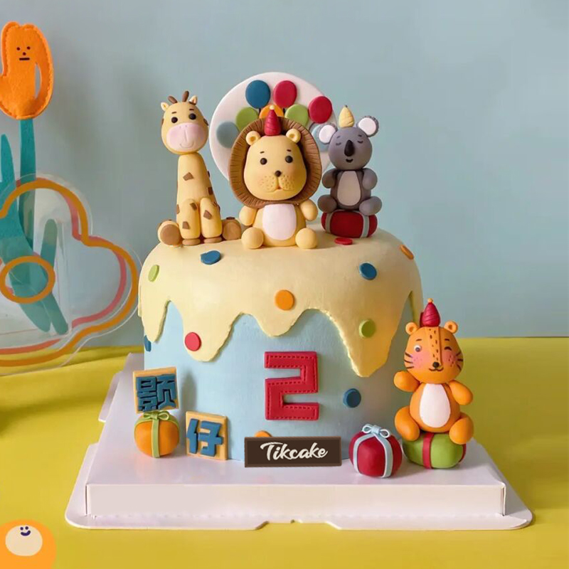 动物园主题翻糖宝宝周岁蛋糕 十六个小朋友买生日蛋糕要买多大