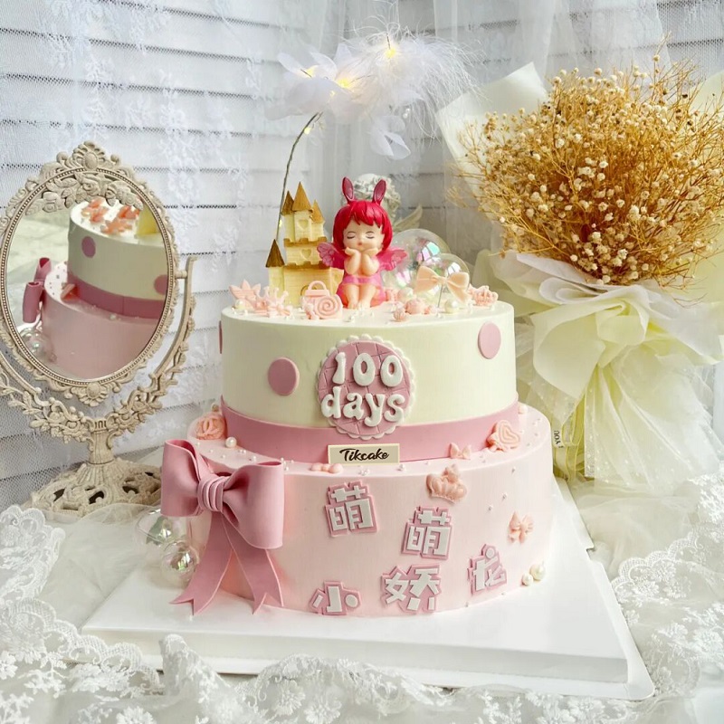 女宝宝百天双层翻糖蛋糕