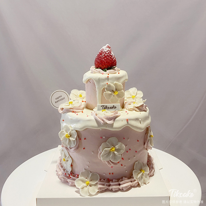 双层韩式裱花复古蛋糕
