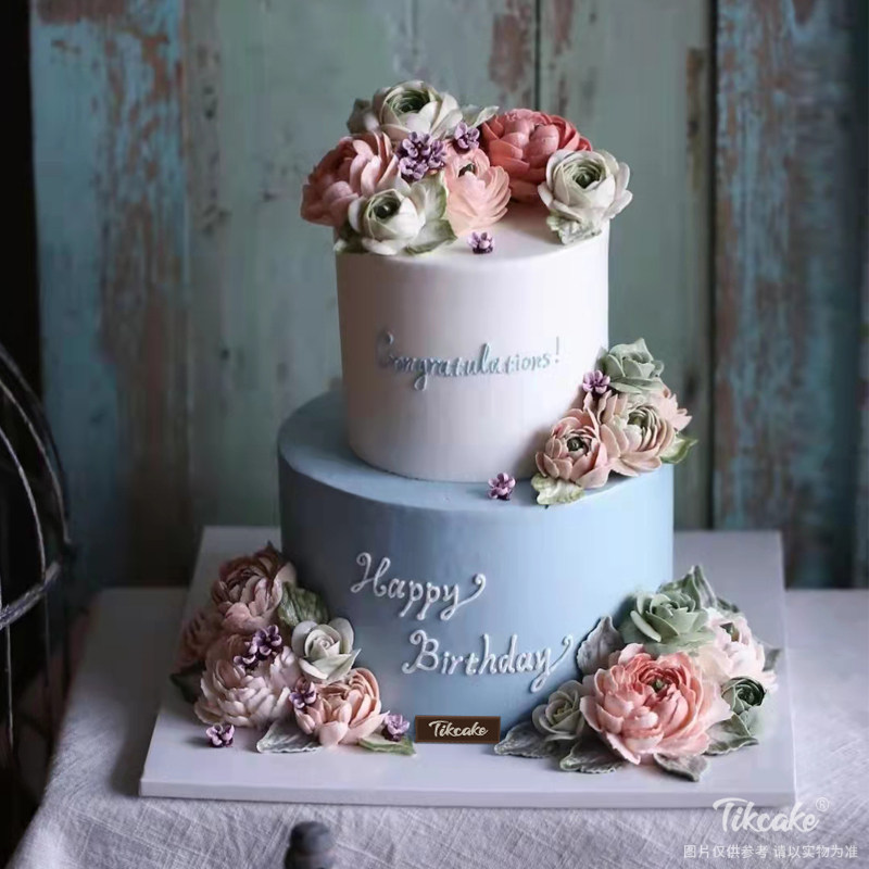 高颜值韩式裱花双层蛋糕