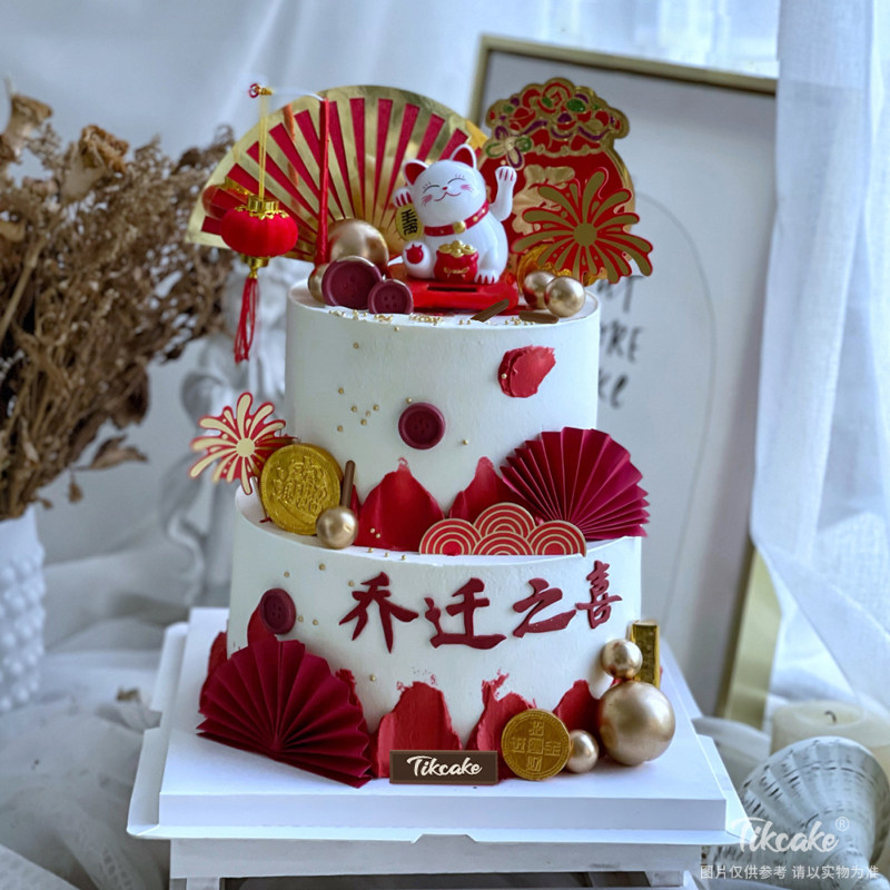 双层招财猫乔迁主题鲜奶蛋糕