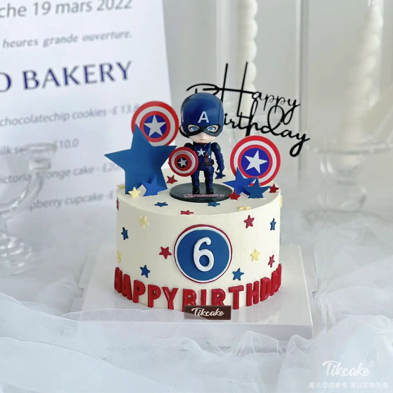 美国队长主题男宝宝周岁生日蛋糕