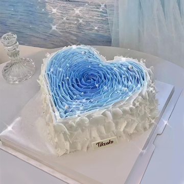 高级蓝色系心形蛋糕