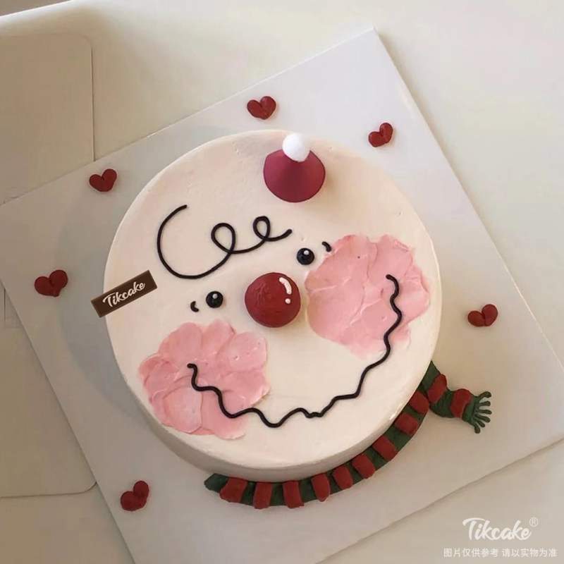 圣诞雪人主题手绘奶油蛋糕