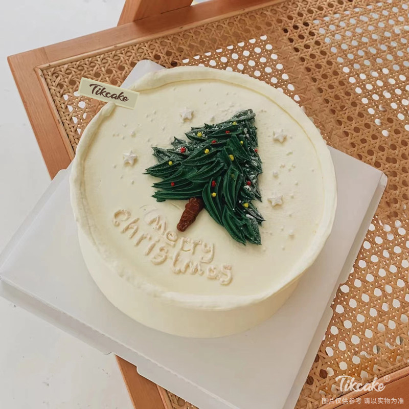 圣诞树主题手绘奶油蛋糕