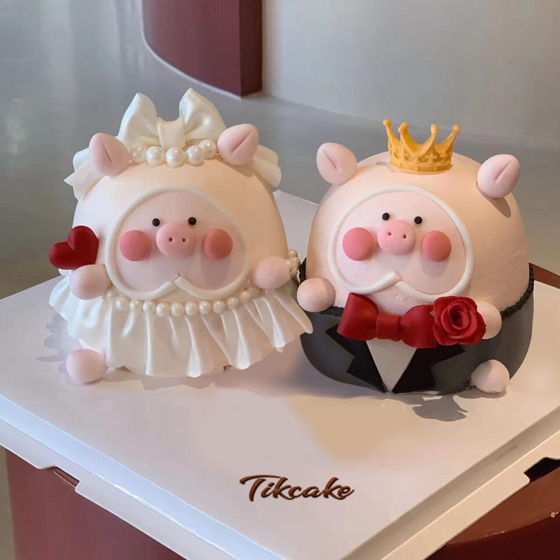 永结同心-翻糖lulu猪订婚蛋糕
