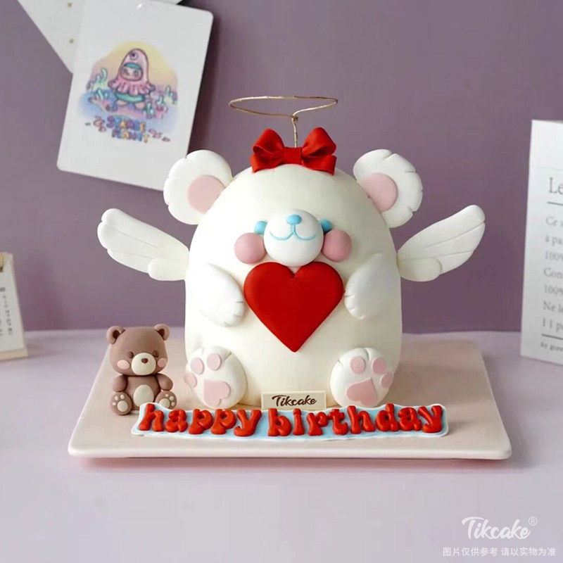 爱心天使小熊翻糖蛋糕