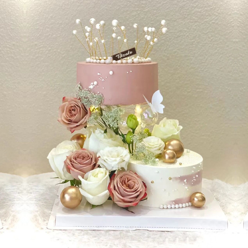 超仙鲜花主题双层悬浮蛋糕