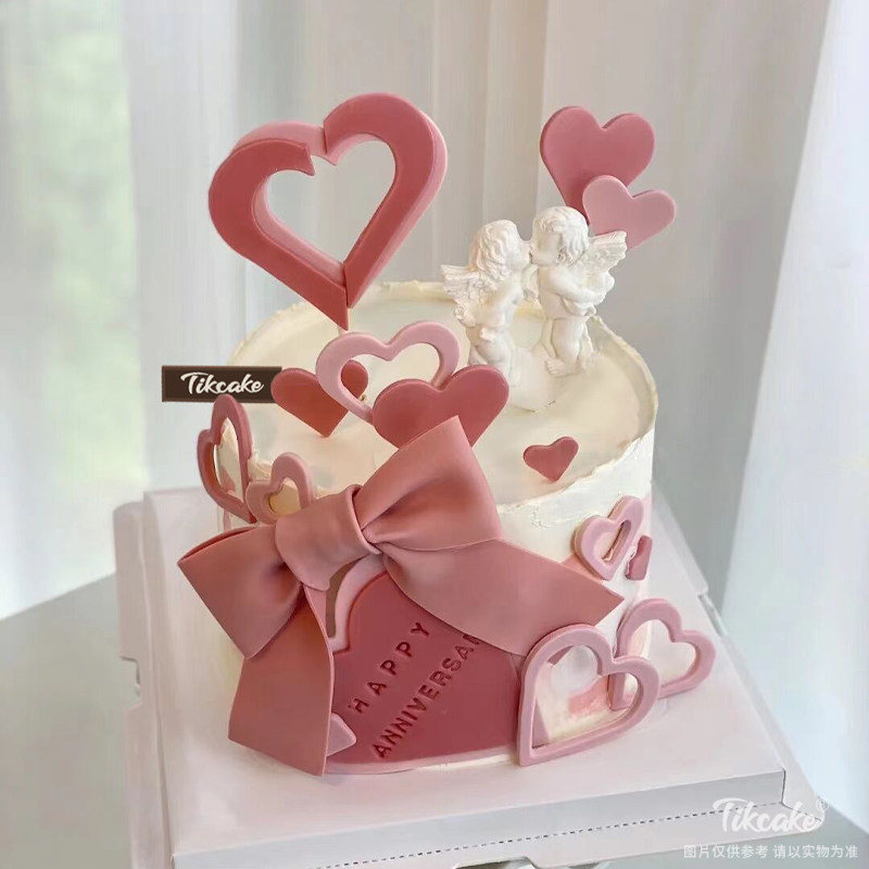 爱心蝴蝶结翻糖鲜奶蛋糕（城市款）