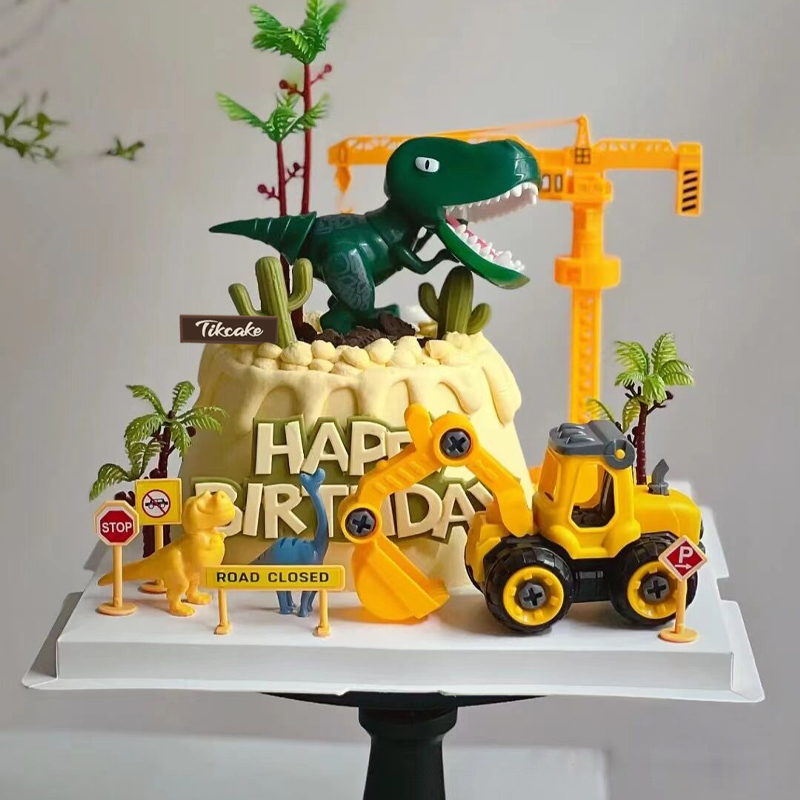 恐龙挖掘机主题小男孩儿童蛋糕