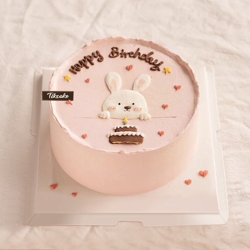 十二生肖兔主题手绘鲜奶蛋糕粉色款
