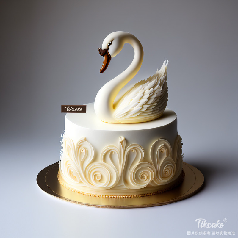 原创天鹅主题翻糖鲜奶蛋糕