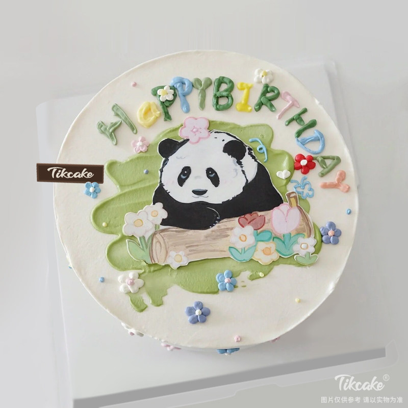 大熊猫主题手绘鲜奶蛋糕