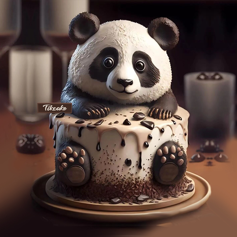 原创熊猫主题巧克力翻糖鲜奶蛋糕