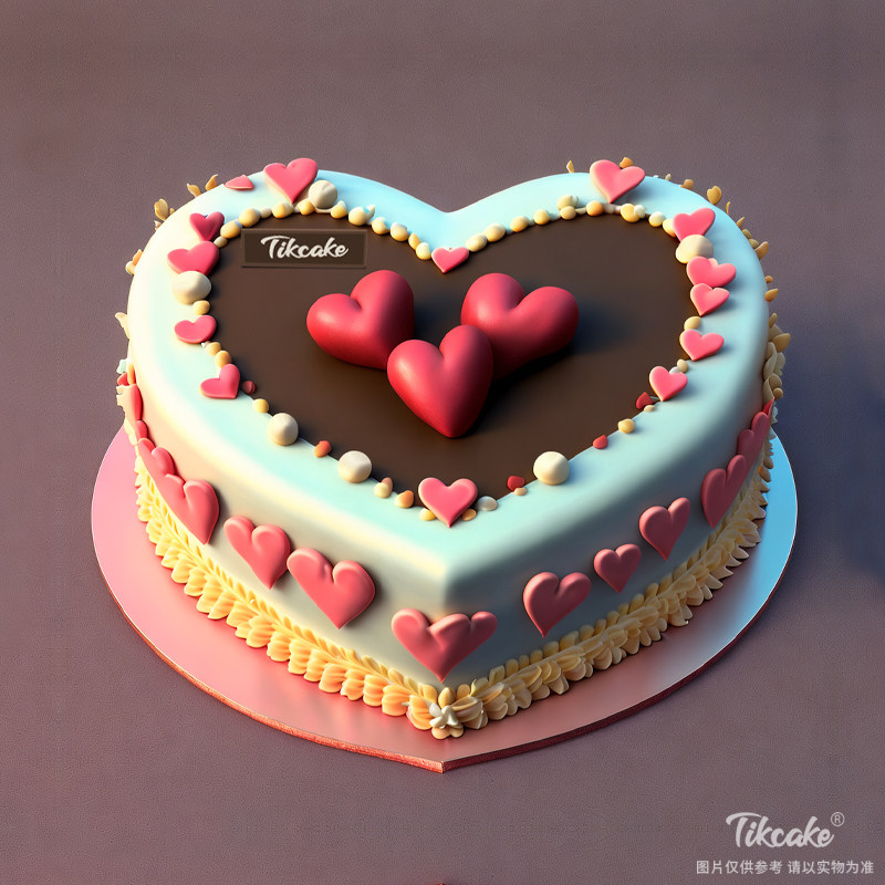 原创送恋人心形巧克力翻糖鲜奶蛋糕