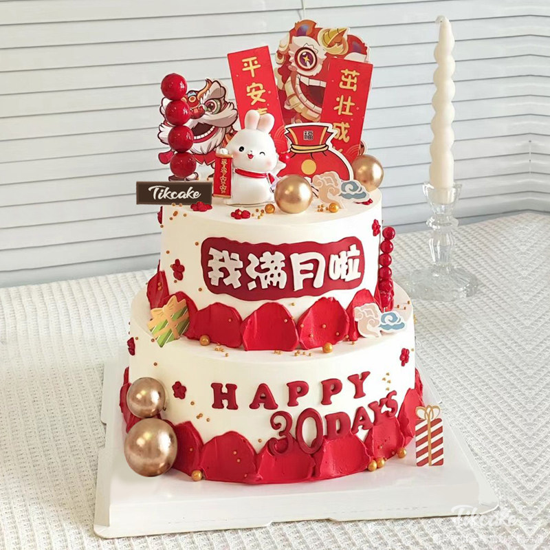 兔宝宝满月主题双层鲜奶蛋糕