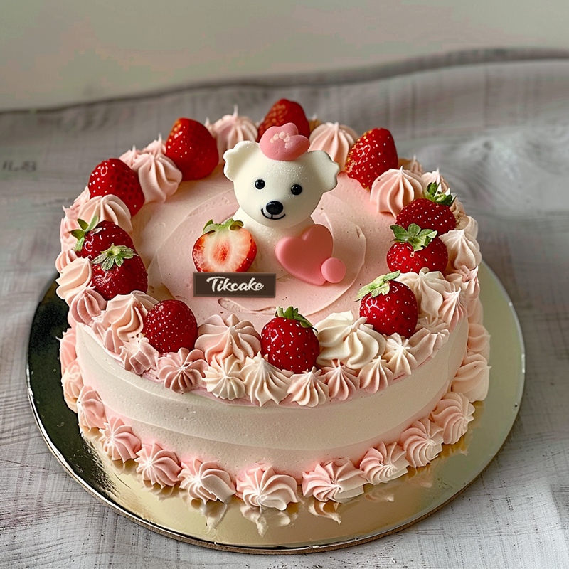 原创可爱小狗主题草莓鲜奶蛋糕