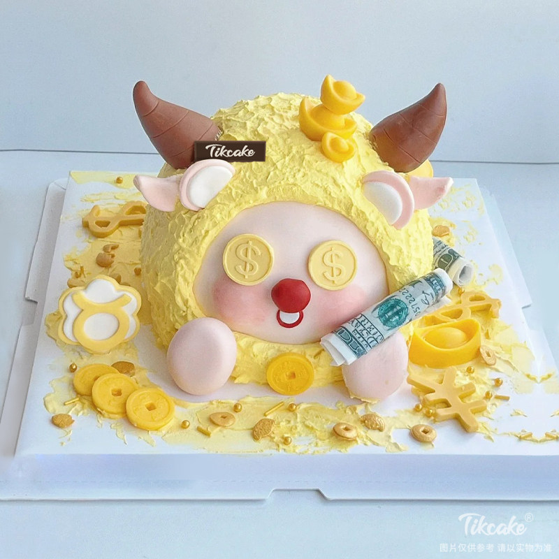 有钱金牛座主题翻糖鲜奶蛋糕（4.20-5.20）