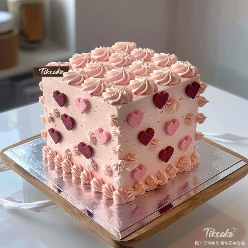 原创方形爱心主题翻糖鲜奶蛋糕