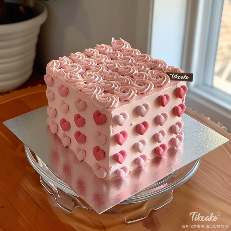 原创心心相印主题方形鲜奶蛋糕