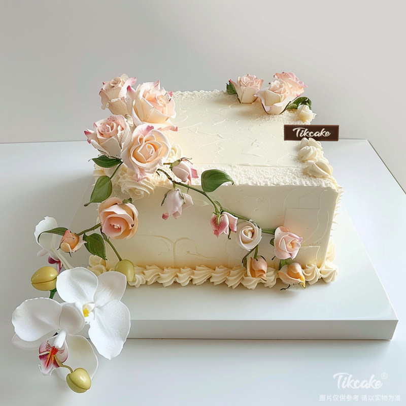 原创方形鲜花主题鲜奶蛋糕