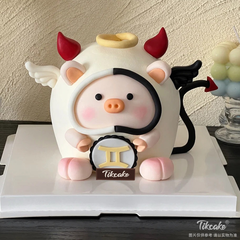 双子座LULU猪主题翻糖鲜奶蛋糕（5.21-6.21）