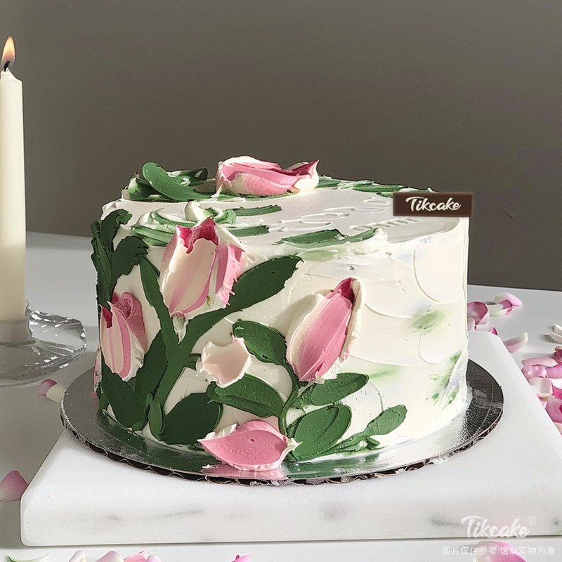 原创鲜花绿叶主题鲜奶蛋糕