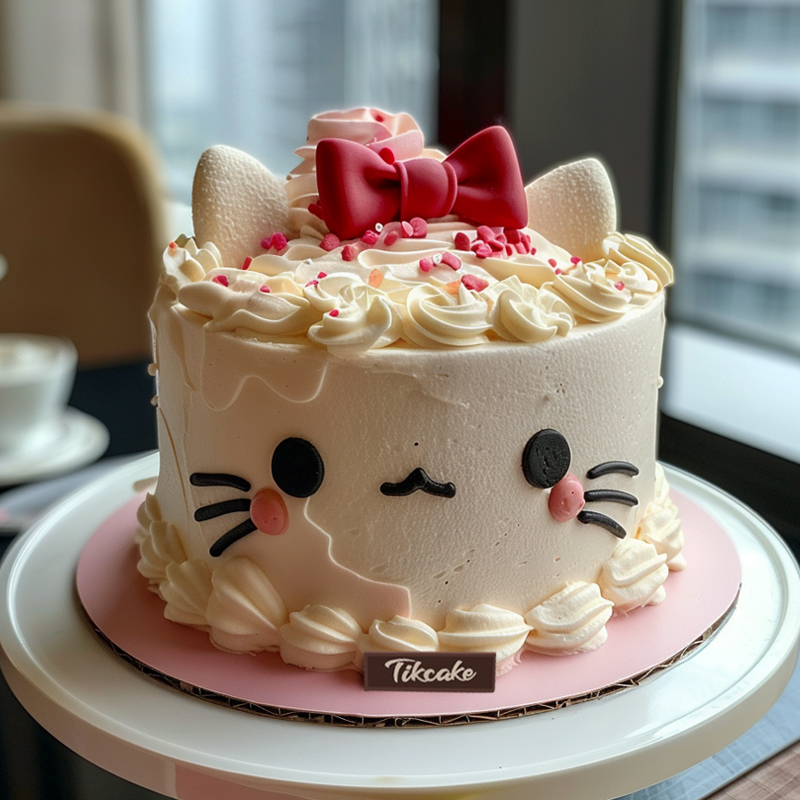 原创可爱小猫主题翻糖鲜奶蛋糕