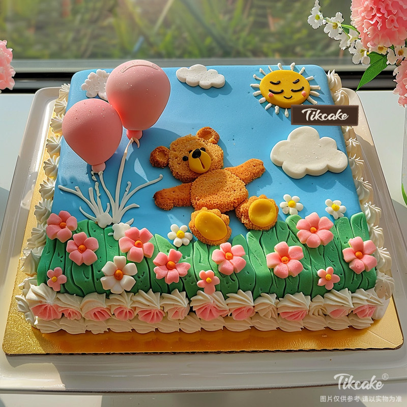 原创‘快乐小熊’主题方形翻糖蛋糕
