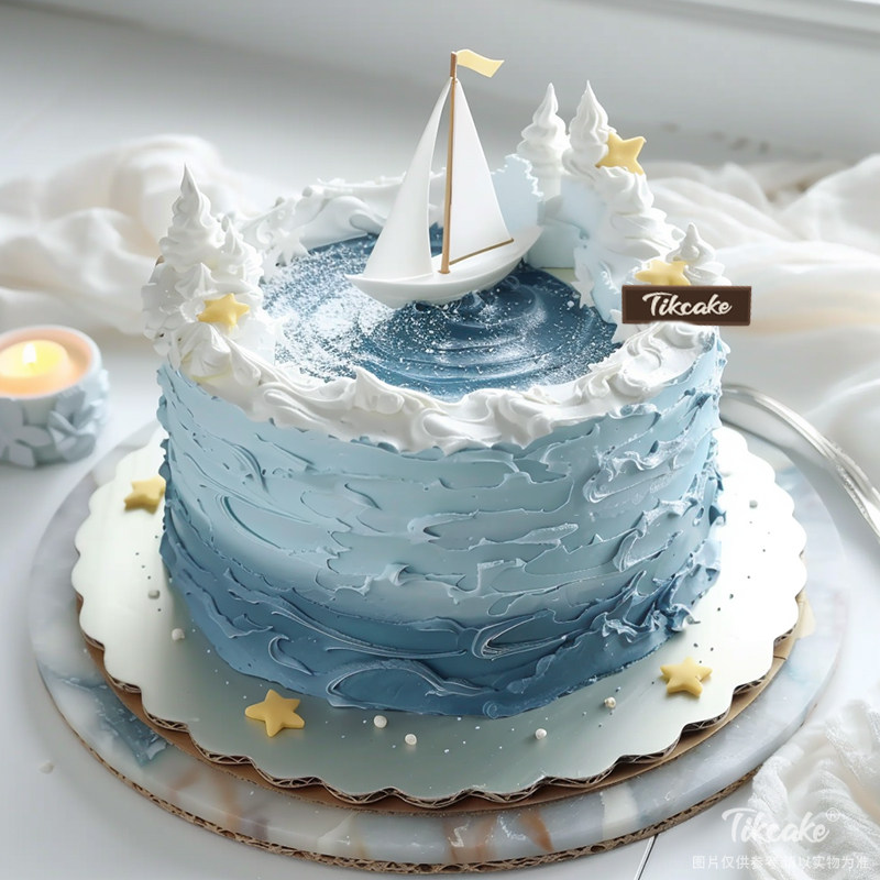 原创帆船主题翻糖鲜奶蛋糕