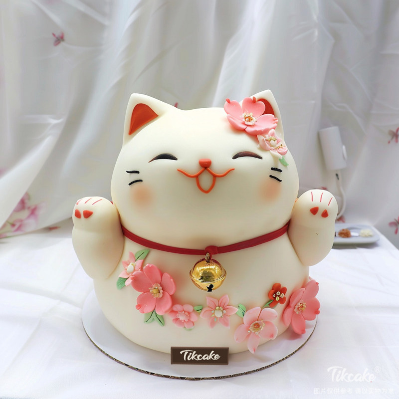 原创“桃花喵”主题翻糖鲜奶蛋糕（城市款）