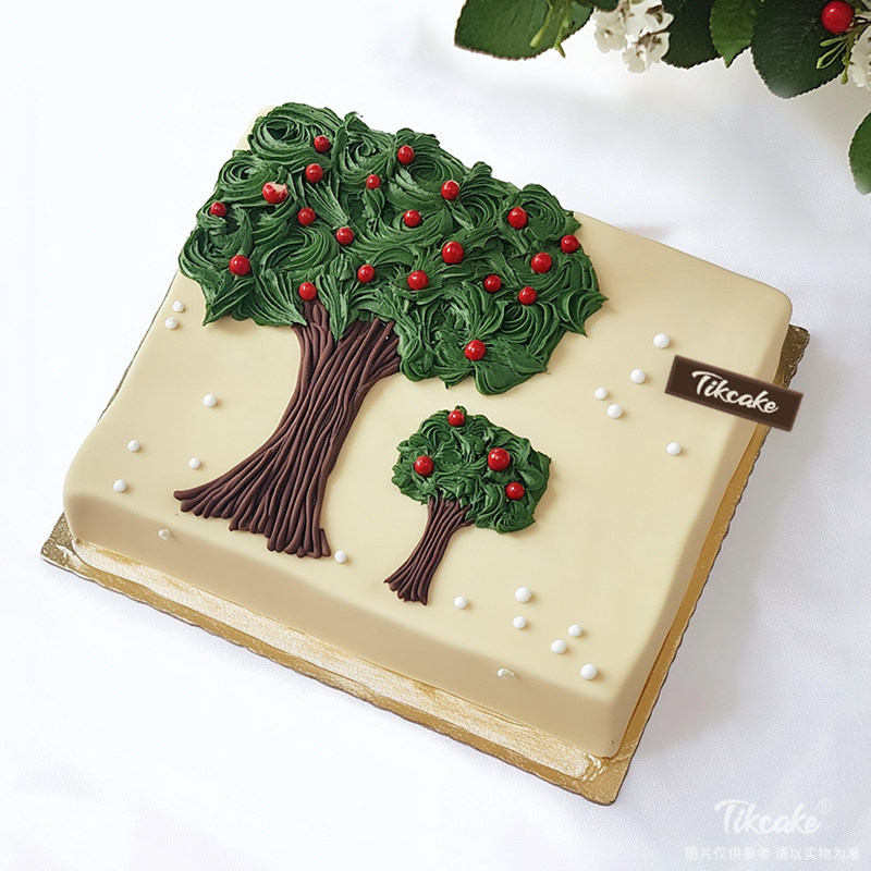 原创大树主题方形鲜奶蛋糕