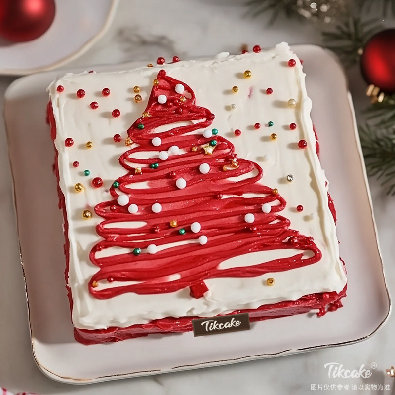 原创方形圣诞主题鲜奶蛋糕