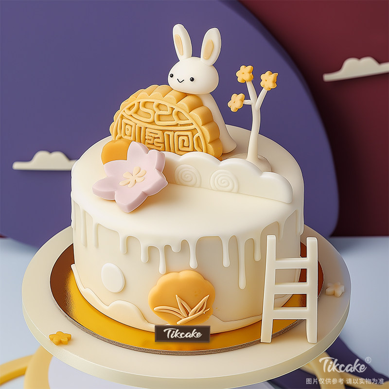 原创中秋节主题翻糖鲜奶蛋糕