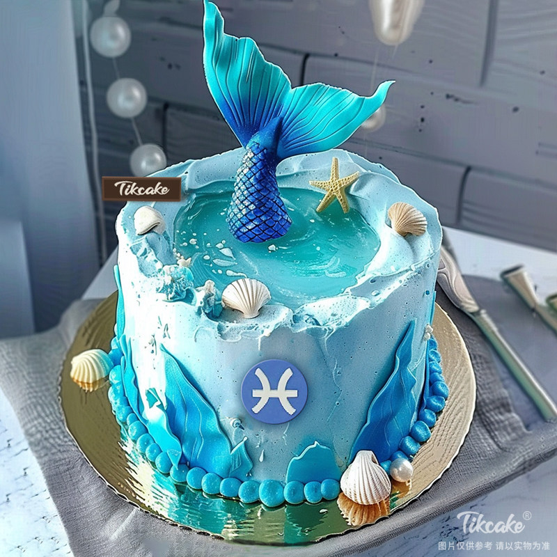 原创双鱼座主题翻糖鲜奶蛋糕（2.19-3.20）