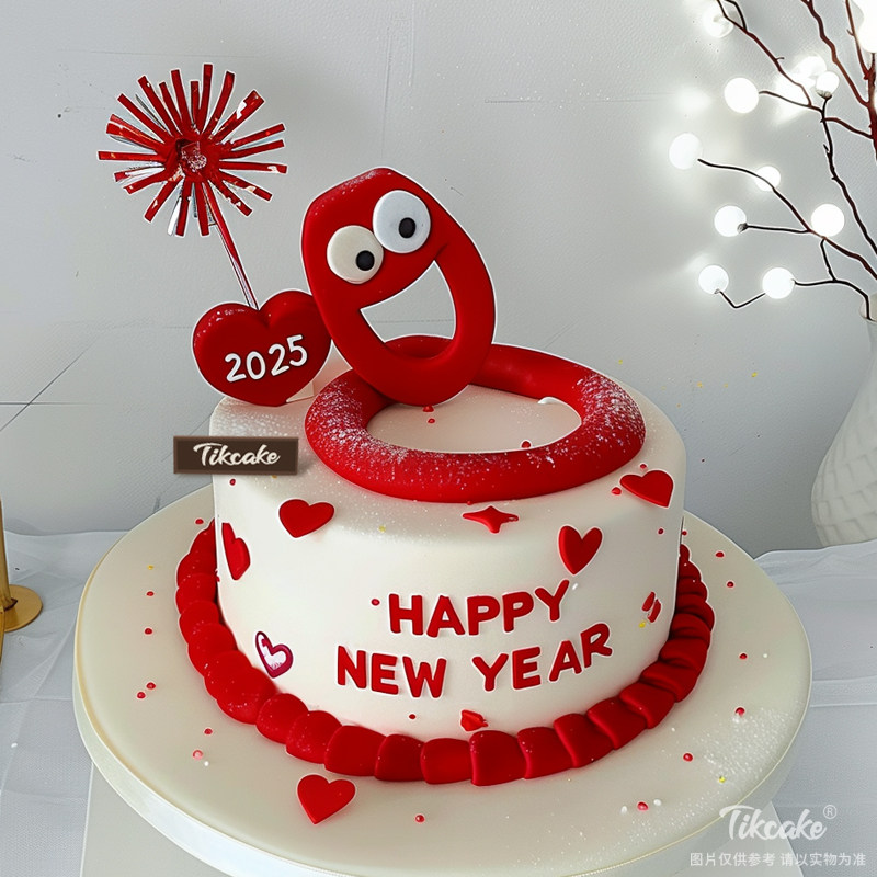 原创2025新年可爱蛇主题翻糖鲜奶蛋糕（三）