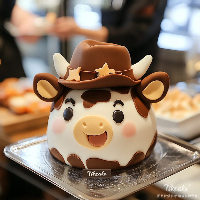 原创十二生肖牛主题翻糖鲜奶蛋糕