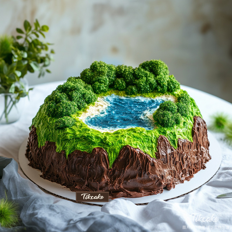 原创山水微景观主题鲜奶蛋糕