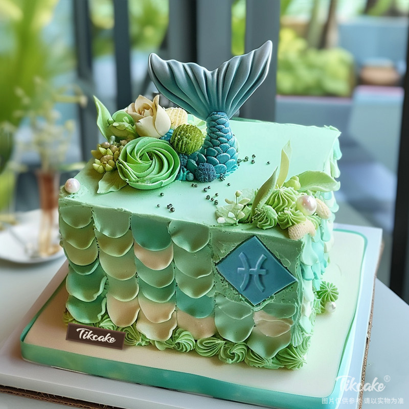 原创美人鱼主题方形鲜奶蛋糕