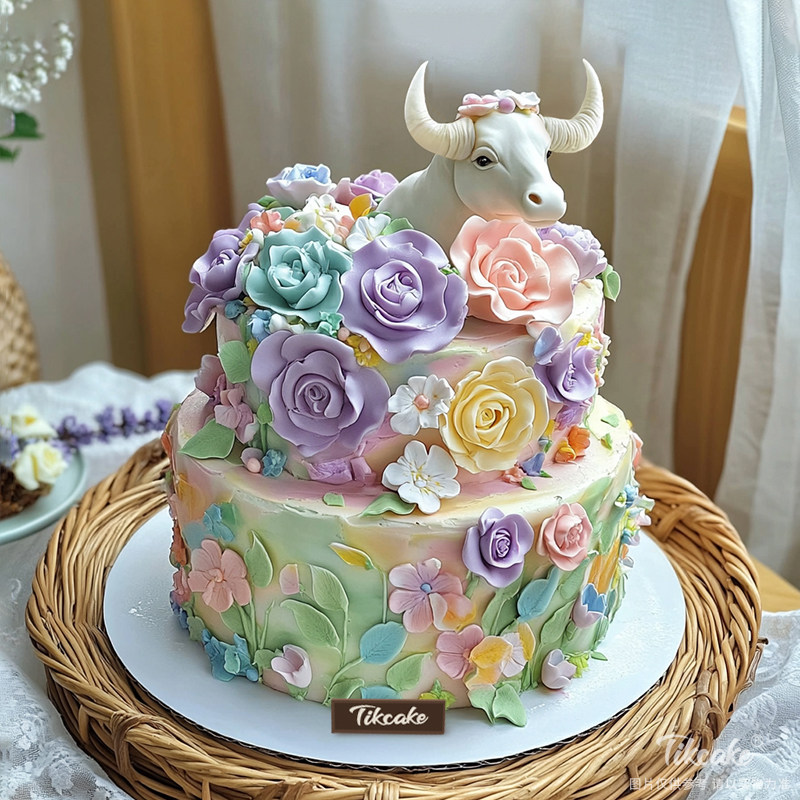 原创十二生肖牛主题双层翻糖鲜奶蛋糕（二）