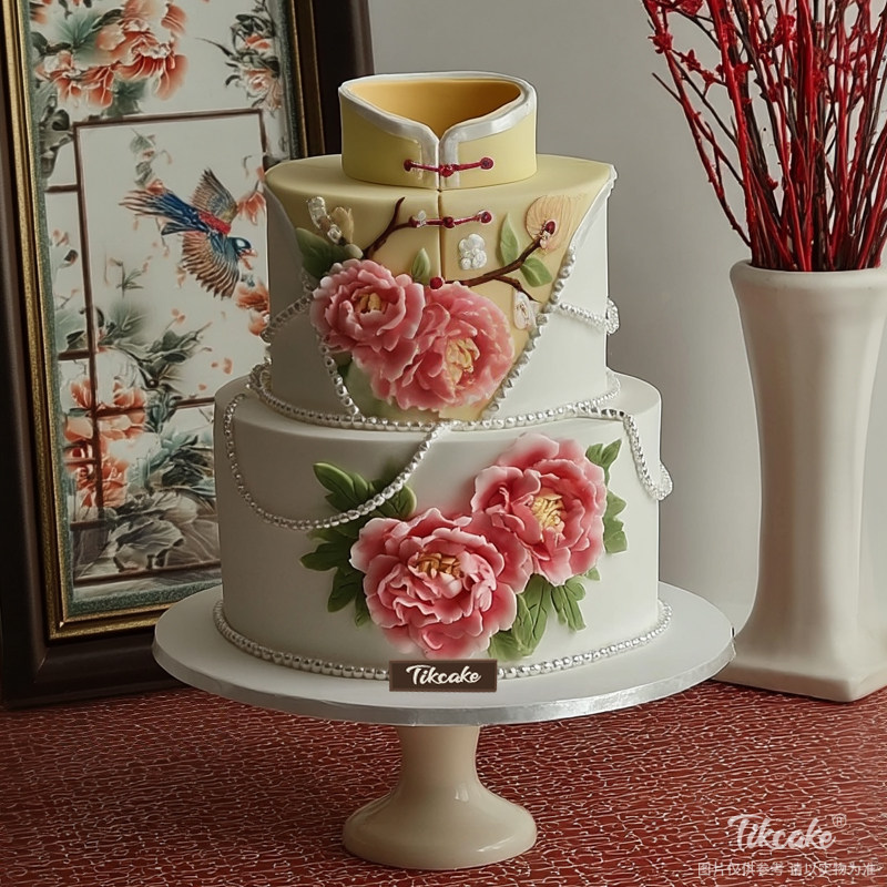 原创双层中国风主题鲜奶蛋糕