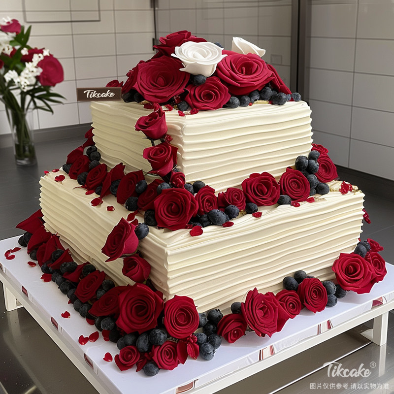 原创双层鲜花主题方形鲜奶蛋糕