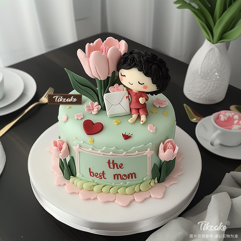 原创母亲节主题翻糖鲜奶蛋糕（五）