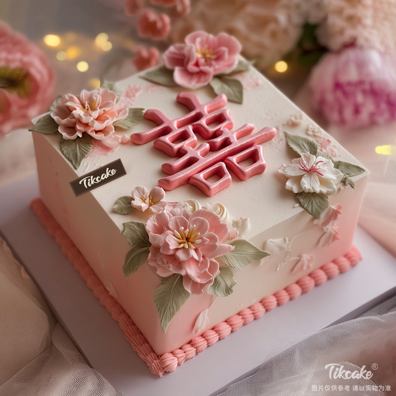 原创婚庆主题方形鲜奶蛋糕