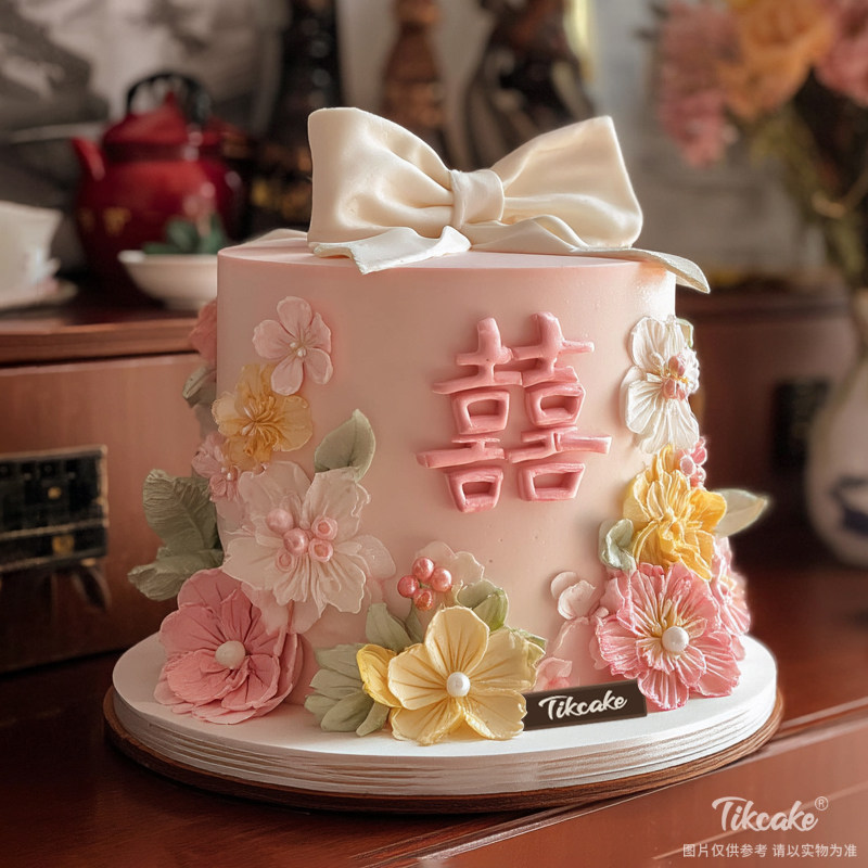 原创婚庆主题翻糖鲜奶蛋糕（二）