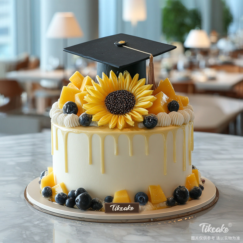 原创毕业主题水果翻糖鲜奶蛋糕