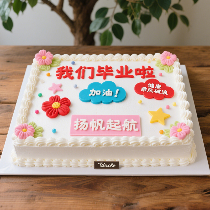 原创毕业主题方形鲜奶蛋糕