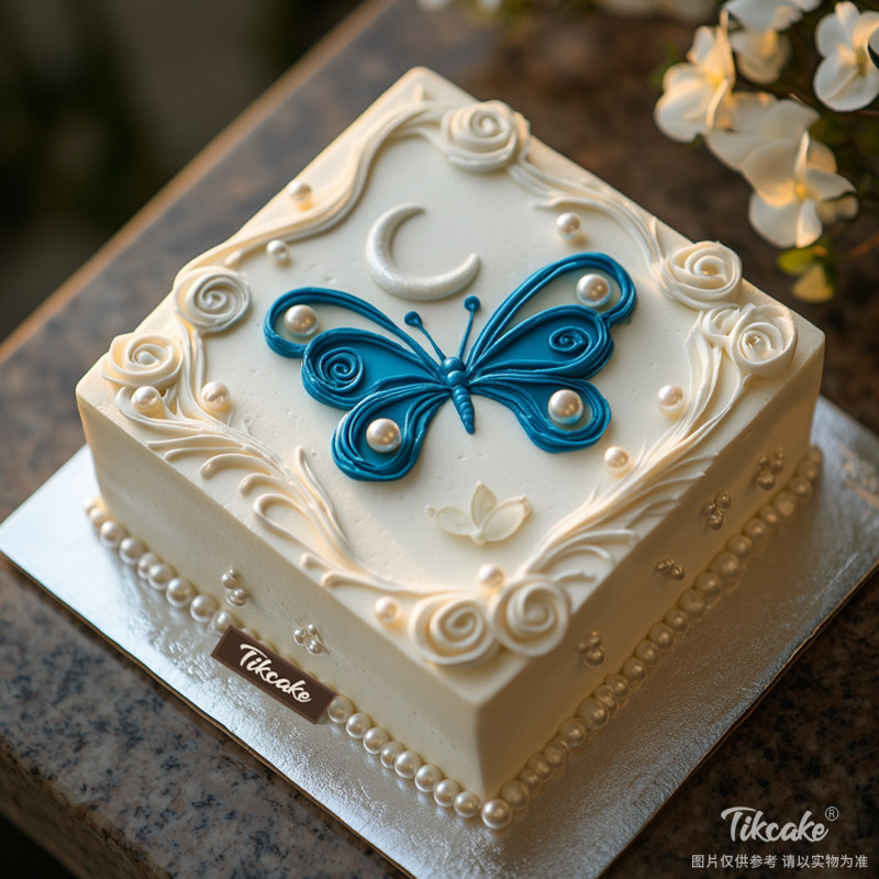 原创蝴蝶主题方形鲜奶蛋糕