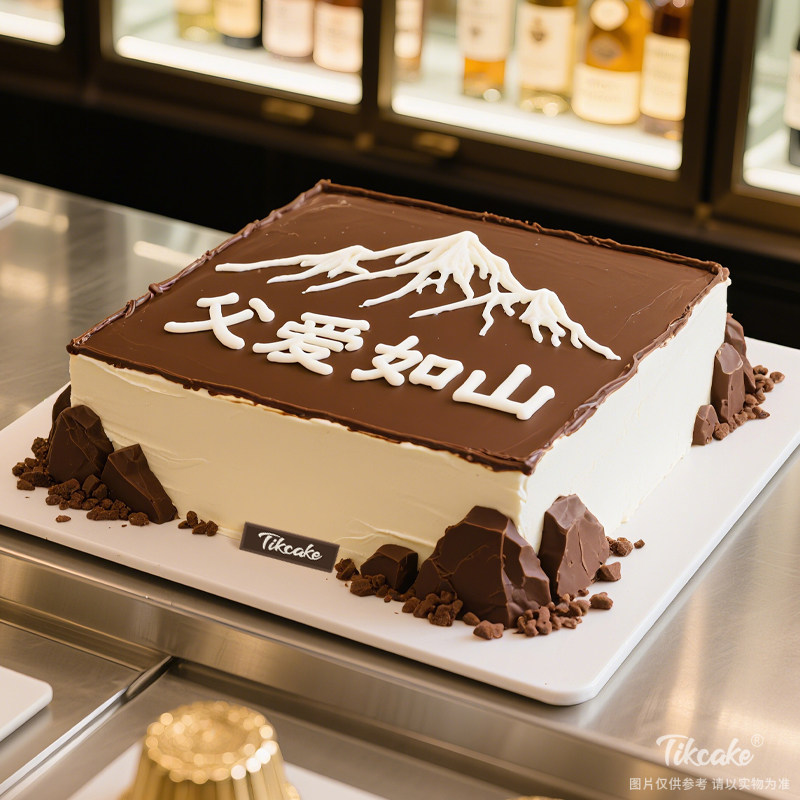 原创“父爱如山”主题方形巧克力鲜奶蛋糕